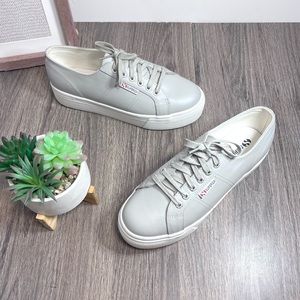 *Superga | Nappa Grey Leather Platform Sneakers Size 9.5W